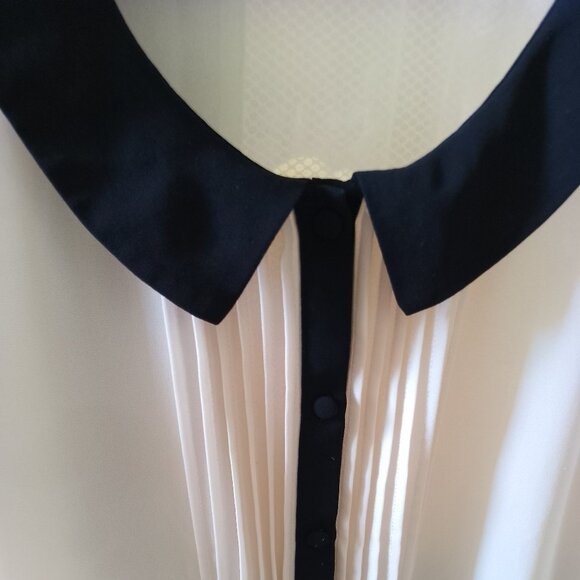 Forever 21 Champagne Peach Chiffon Peter Pan Collar Pleated Top - Picture 3 of 5